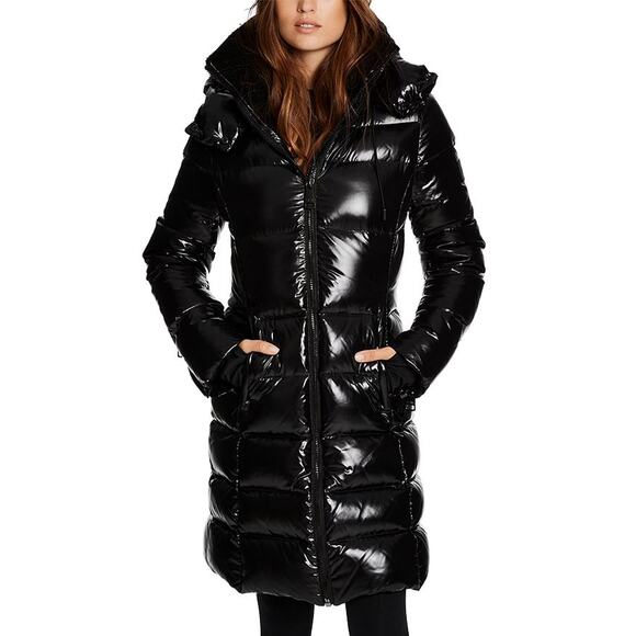 Sam. 'Savannah' Black Nylon Shearling Collar Hooded Puffer Coat Size XS - Picture 1 of 4